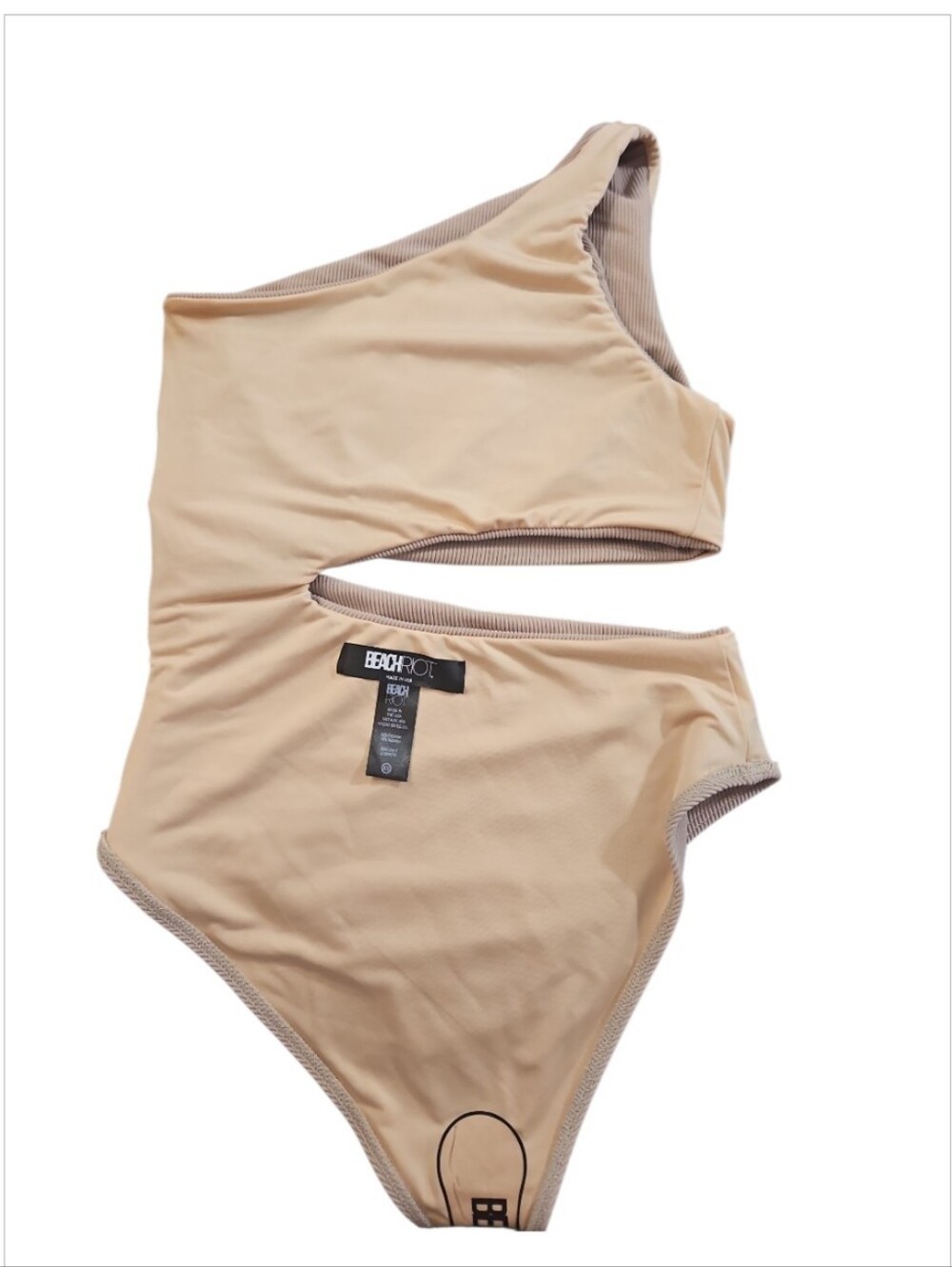 Beach Riot Celine Ribbed Cutout One Piece Swimsuit Taupe Tan Sz XS New - Picture 9 of 11